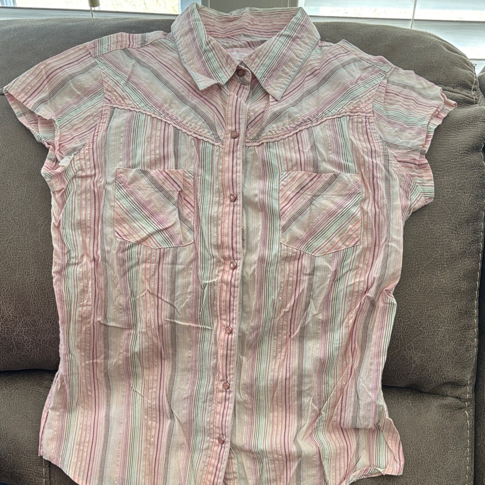 ADORABLE PINK PEARL SNAP SHIRT SZ 14